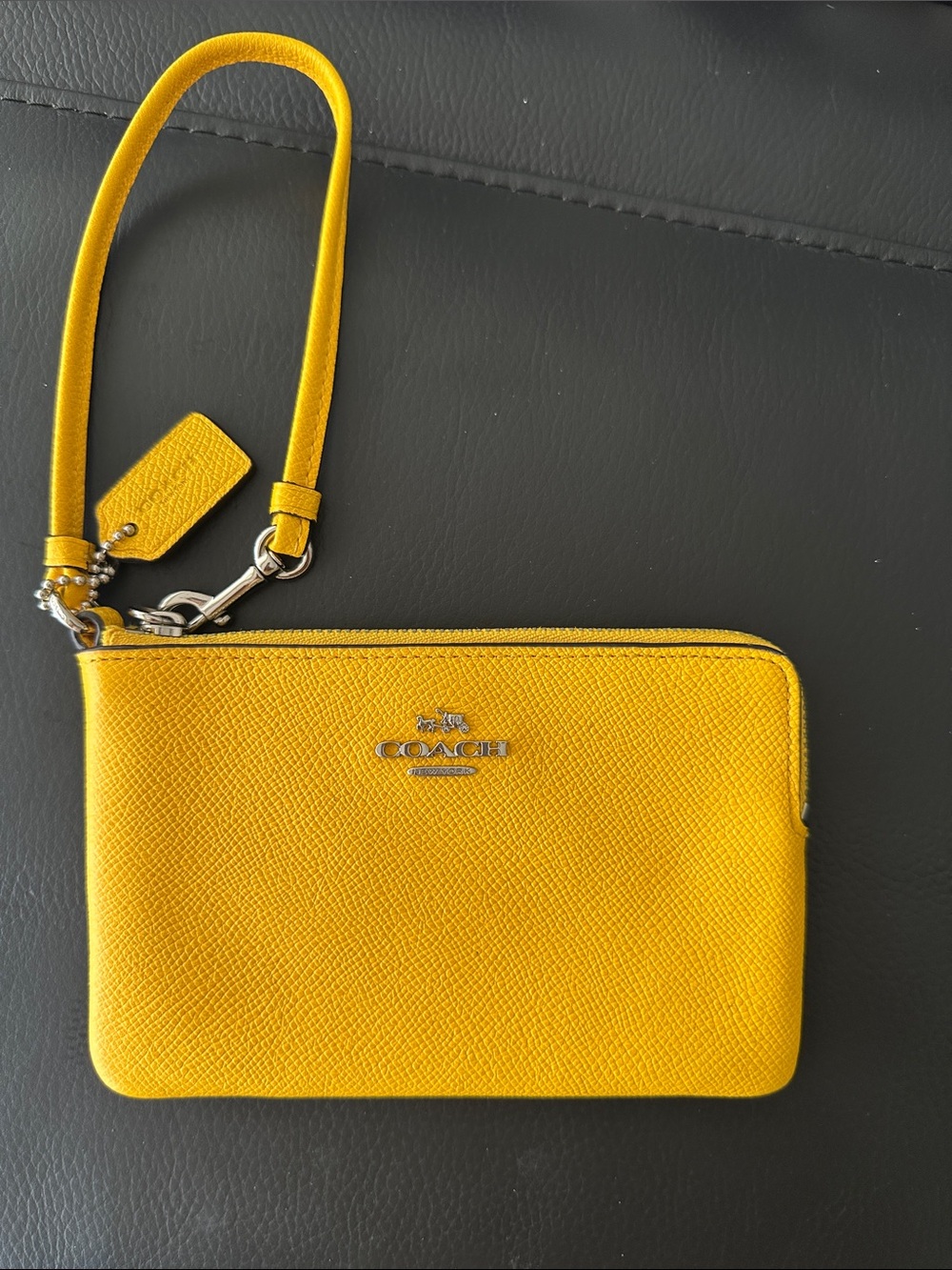 Coach Yellow Leather Wristlet with Silver Logo